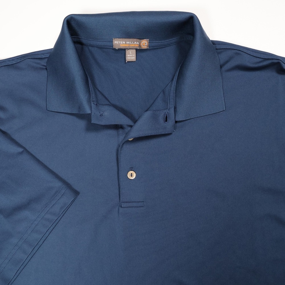 Peter Millar Summer Comfort Golf Polo‎ Shirt Performance Stretch Blue Large